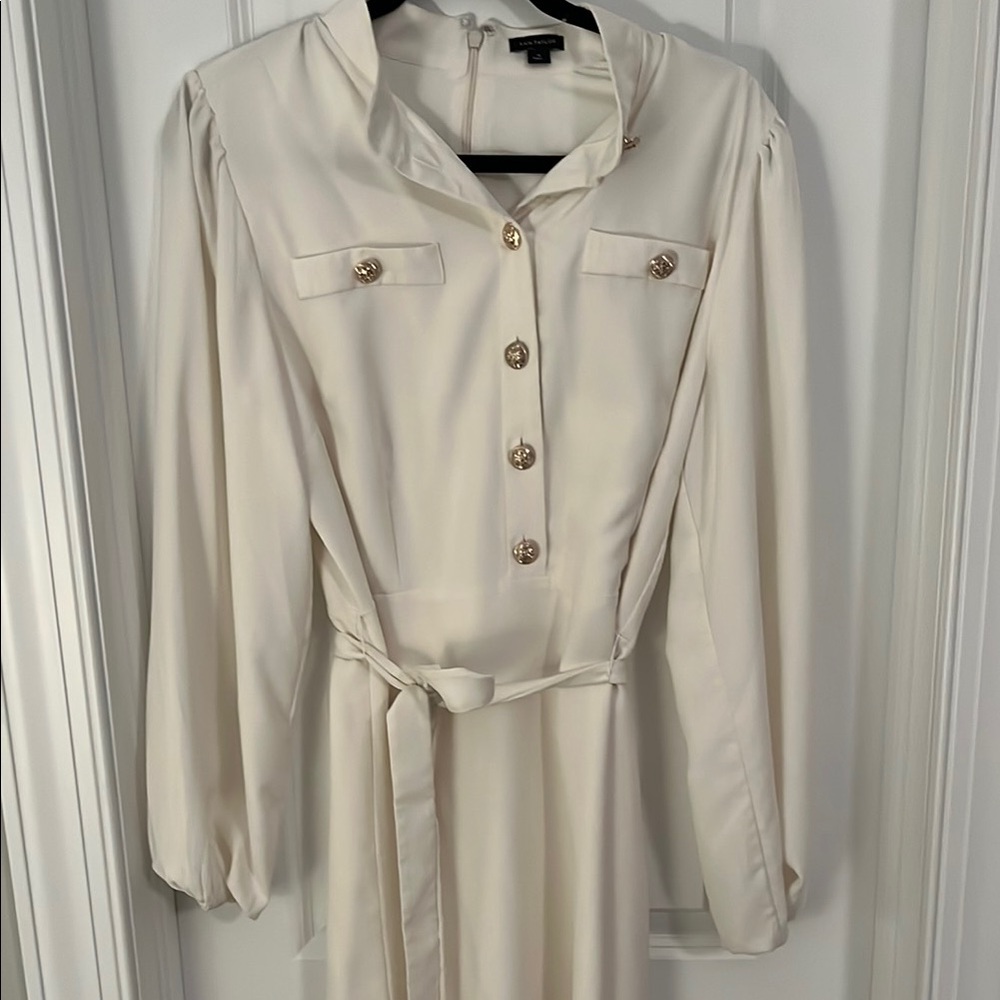 Ann Taylor Cream Long Sleeve Sheath Dress with Mandarin Collar